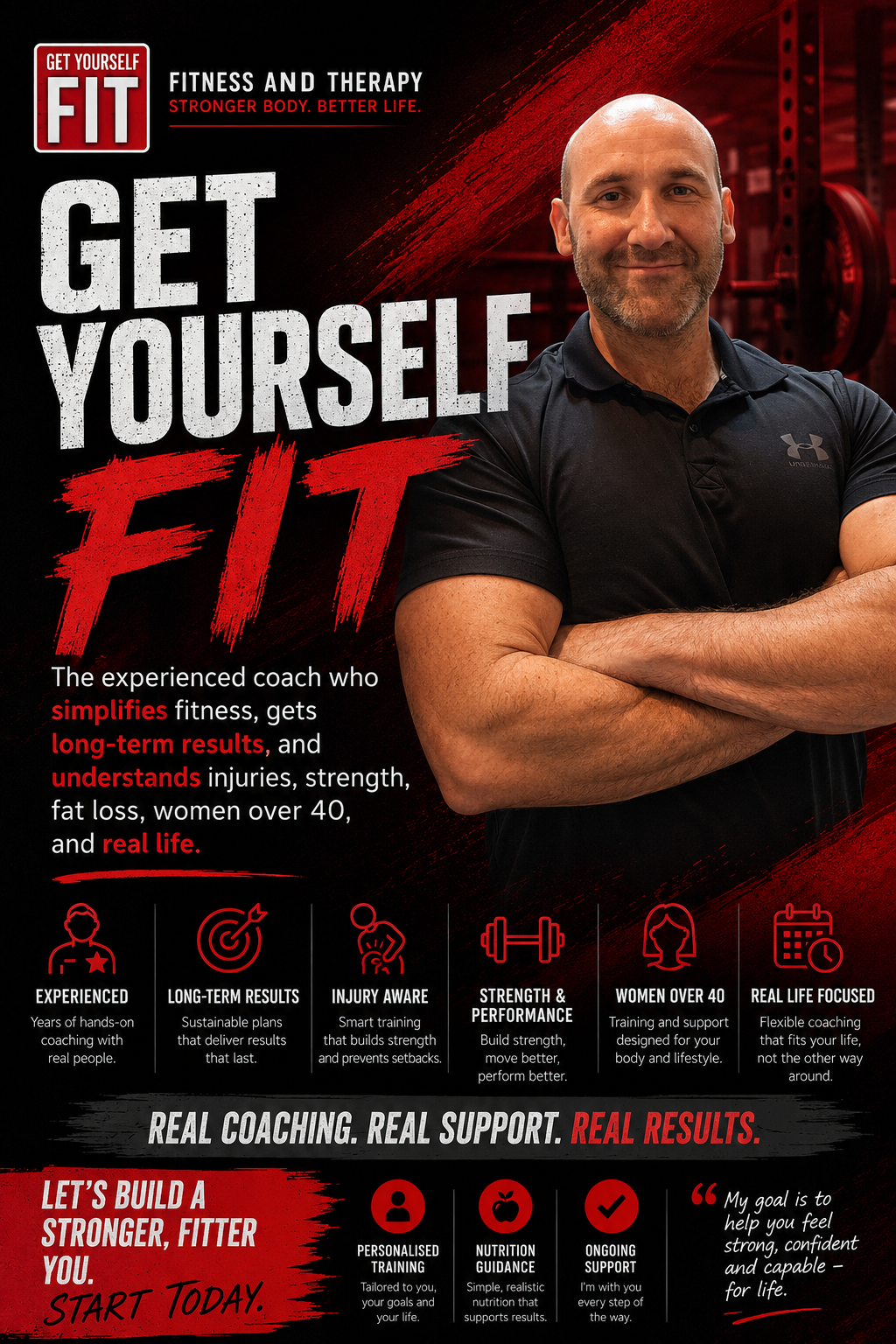 The experienced coach who simplifies fitness, gets long-term results, and understands injuries, strength, fat loss, women over 40, and real life.